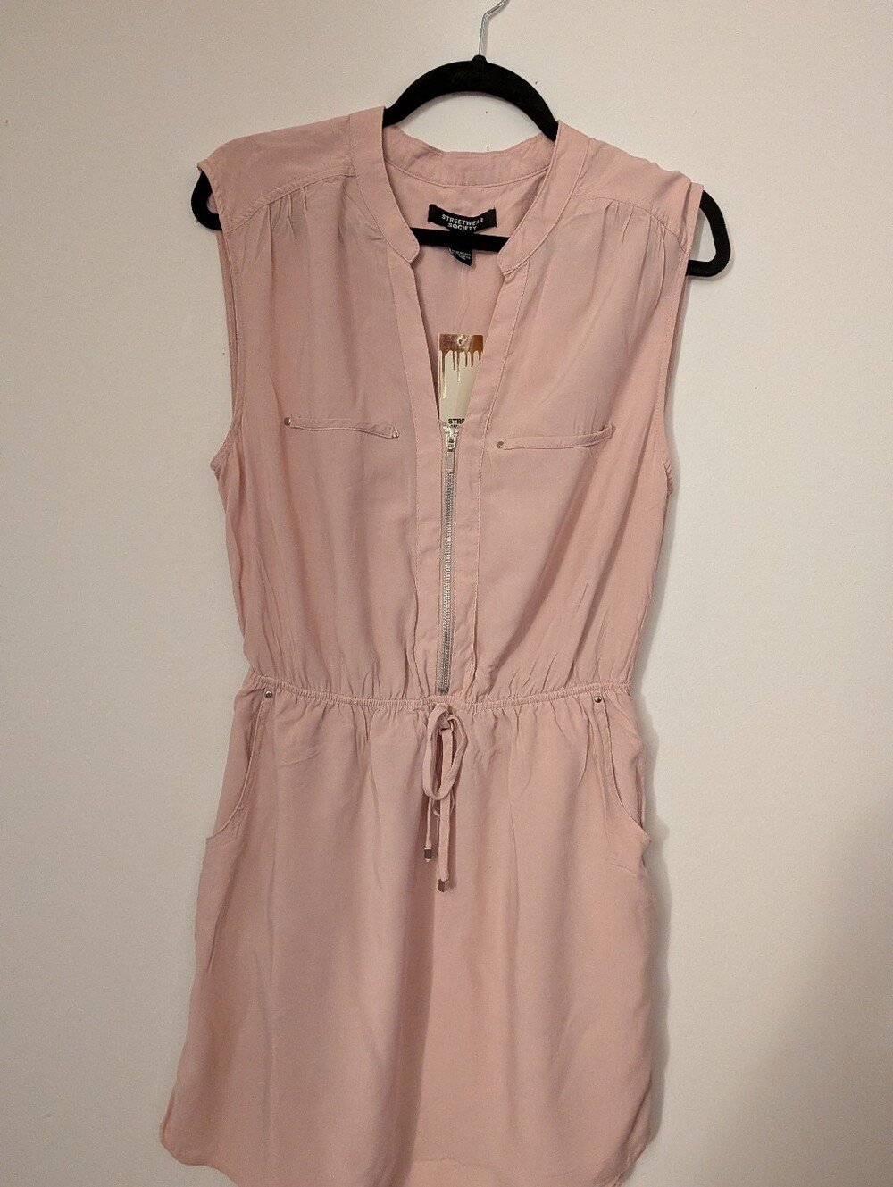 Streetwear Society Blush Pink Zip Front Utility Dress โ Size XL